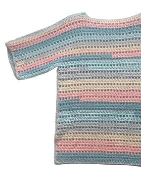 Handmade Crochet Top Hippie Beach Bohemian Caron Cotton Cakes Knit Sweater Sz M